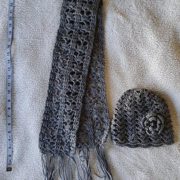 Handmade Cozy crochet hat with flower accent and matching scarf - Picture 7 of 7